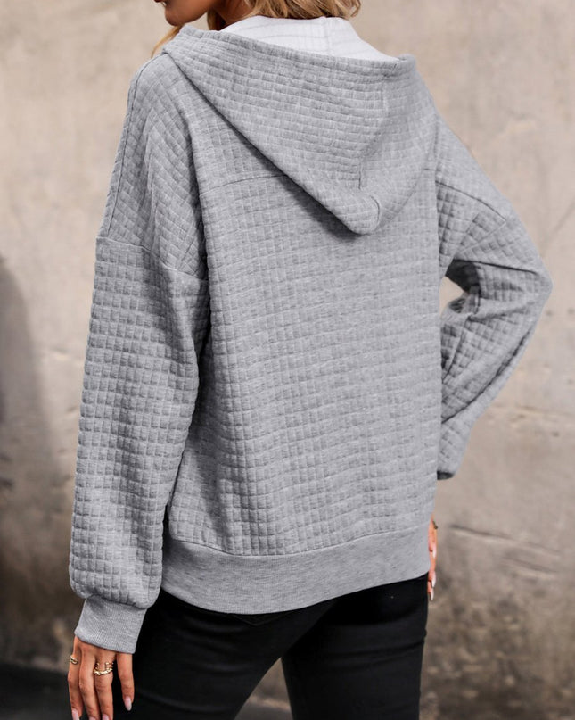 Perfee Waffle - Knit Half Button Hoodie - Trendsi
