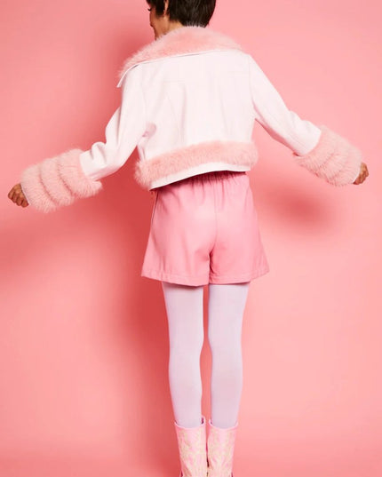 Pink Faux Leather Faux Fur Biker Jacket - Faux Leather Jackets - Buy Me Fur Ltd