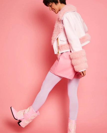 Pink Faux Leather Faux Fur Biker Jacket - Faux Leather Jackets - Buy Me Fur Ltd