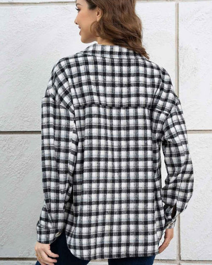 Plaid Dropped Shoulder Shirt Jacket - Trendsi