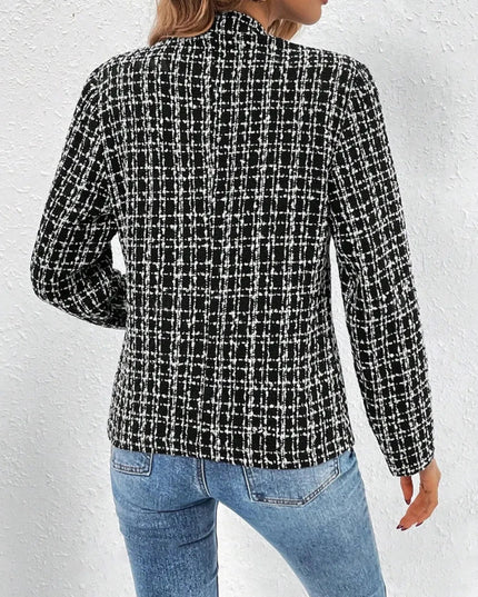 Plaid Open Front Long Sleeve Jacket - Trendsi