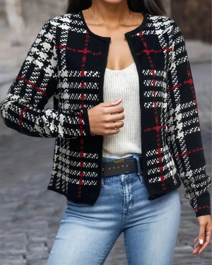 Plaid Open Front Long Sleeve Jacket - Trendsi