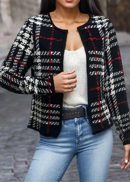 Plaid Open Front Long Sleeve Jacket - Trendsi