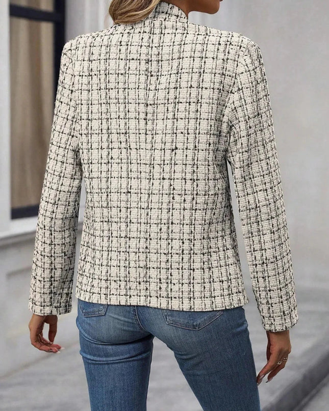 Plaid Open Front Long Sleeve Jacket - Trendsi