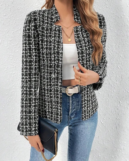 Plaid Open Front Long Sleeve Jacket - Trendsi