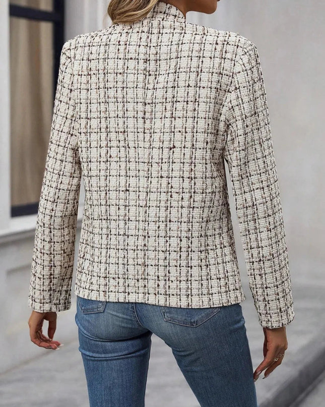 Plaid Open Front Long Sleeve Jacket - Trendsi