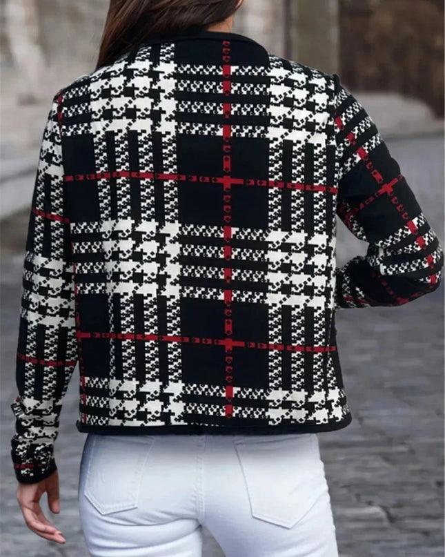 Plaid Open Front Long Sleeve Jacket - Trendsi