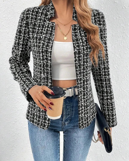 Plaid Open Front Long Sleeve Jacket - Trendsi
