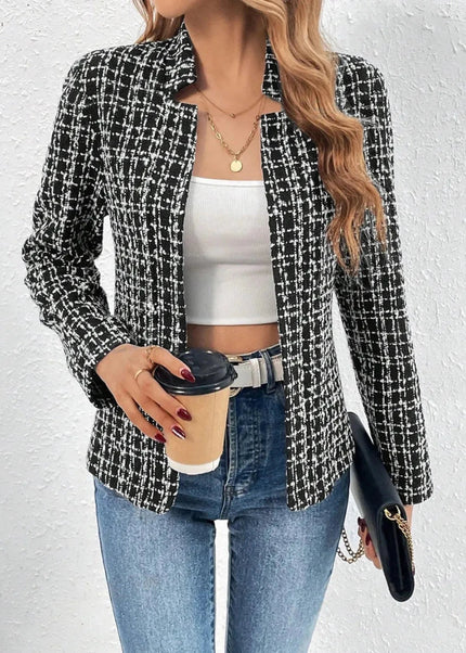 Plaid Open Front Long Sleeve Jacket - Trendsi