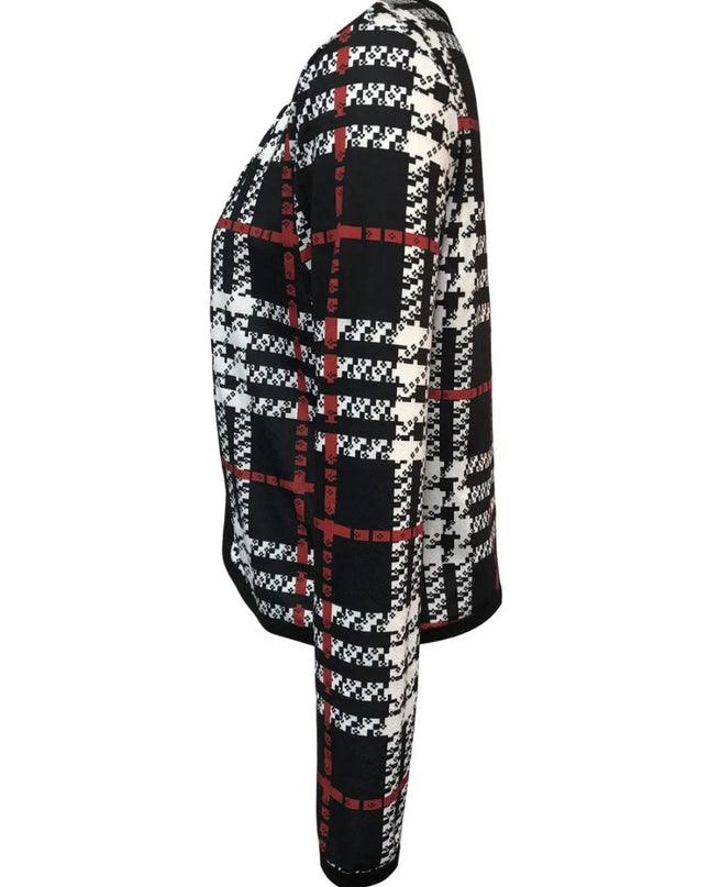 Plaid Open Front Long Sleeve Jacket - Trendsi