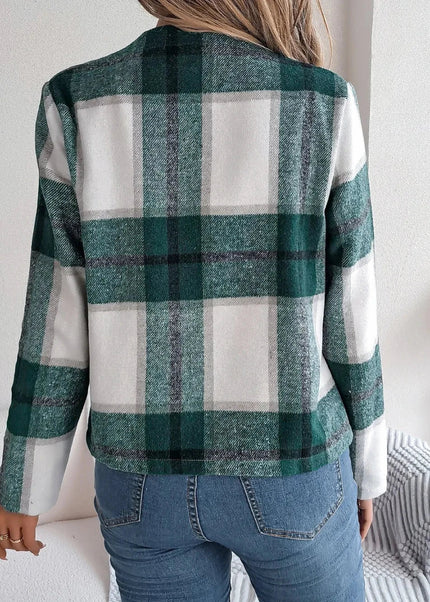 Plaid Open Front Long Sleeve Jacket - Trendsi