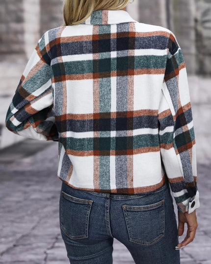 Plaid Oversized Button - Up Cropped Jacket - Trendsi