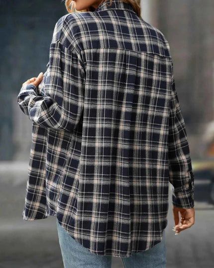 Plaid Oversized Shirt with Button - Down Design - Trendsi