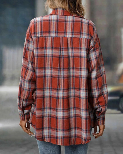 Plaid Oversized Shirt with Button - Down Design - Trendsi