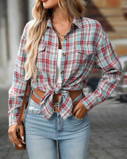 Plaid Oversized Shirt with Button - Down Design - Trendsi