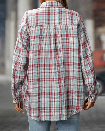 Plaid Oversized Shirt with Button - Down Design - Trendsi
