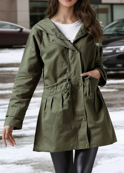 Plus Size Hooded Drawstring Waist Trench Coat - Trendsi
