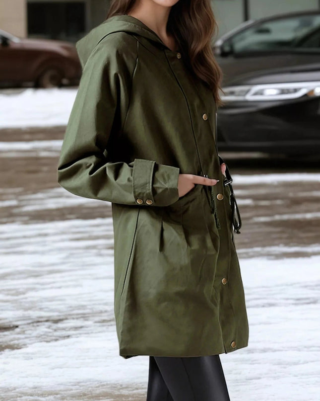 Plus Size Hooded Drawstring Waist Trench Coat - Trendsi