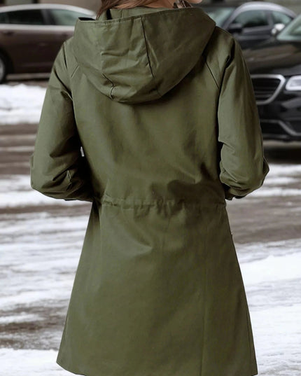 Plus Size Hooded Drawstring Waist Trench Coat - Trendsi