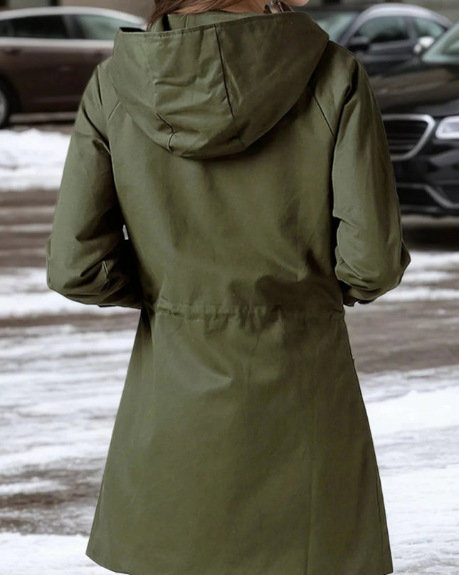 Plus Size Hooded Drawstring Waist Trench Coat - Trendsi