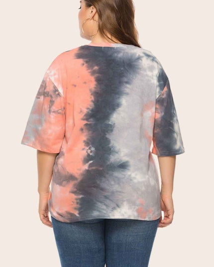 Plus Size Tie - Dye Half Sleeve Tee Shirt - Trendsi