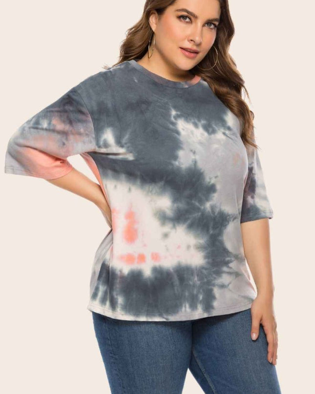 Plus Size Tie - Dye Half Sleeve Tee Shirt - Trendsi