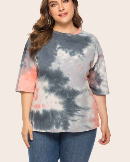 Plus Size Tie - Dye Half Sleeve Tee Shirt - Trendsi