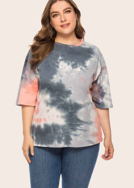 Plus Size Tie - Dye Half Sleeve Tee Shirt - Trendsi