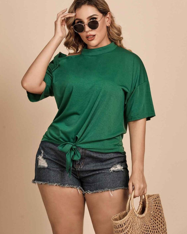 Plus Size Tied Cold - Shoulder Tee Shirt - Trendsi