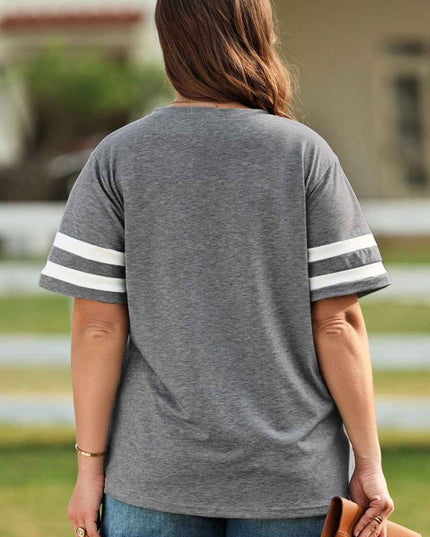 Plus Size US Flag Graphic V - Neck Tee - Trendsi