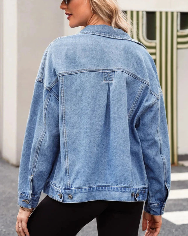 Pocketed Button Up Denim Jacket - Trendsi
