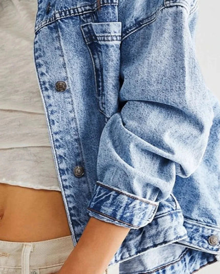 Pocketed Button Up Denim Jacket - Trendsi