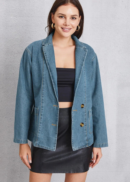 Pocketed Button Up Denim Jacket - Trendsi
