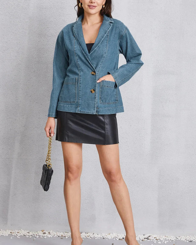 Pocketed Button Up Denim Jacket - Trendsi