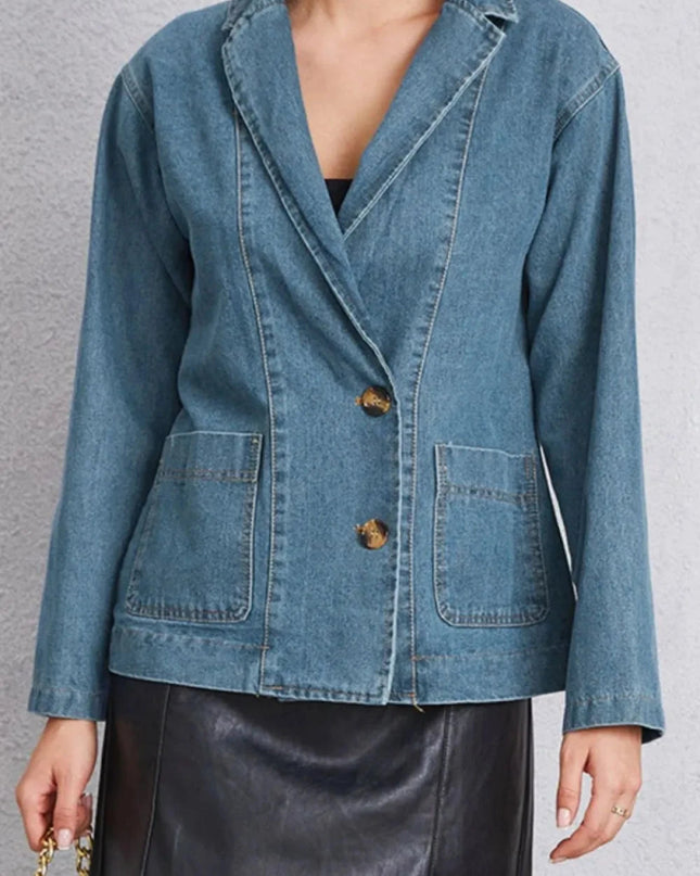 Pocketed Button Up Denim Jacket - Trendsi
