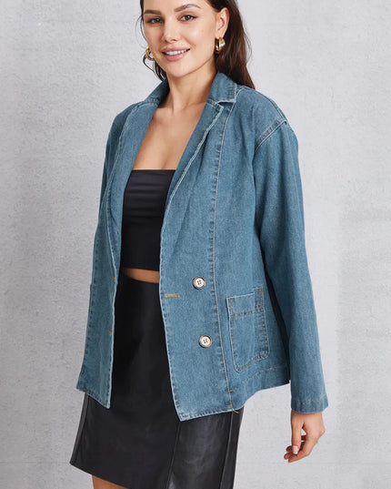 Pocketed Button Up Denim Jacket - Trendsi