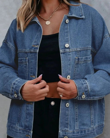 Pocketed Button Up Denim Jacket - Trendsi