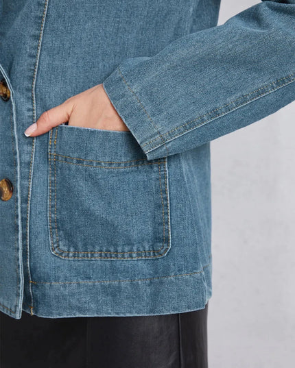 Pocketed Button Up Denim Jacket - Trendsi