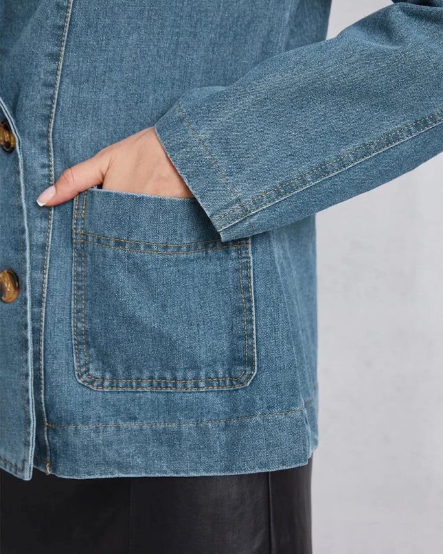 Pocketed Button Up Denim Jacket - Trendsi