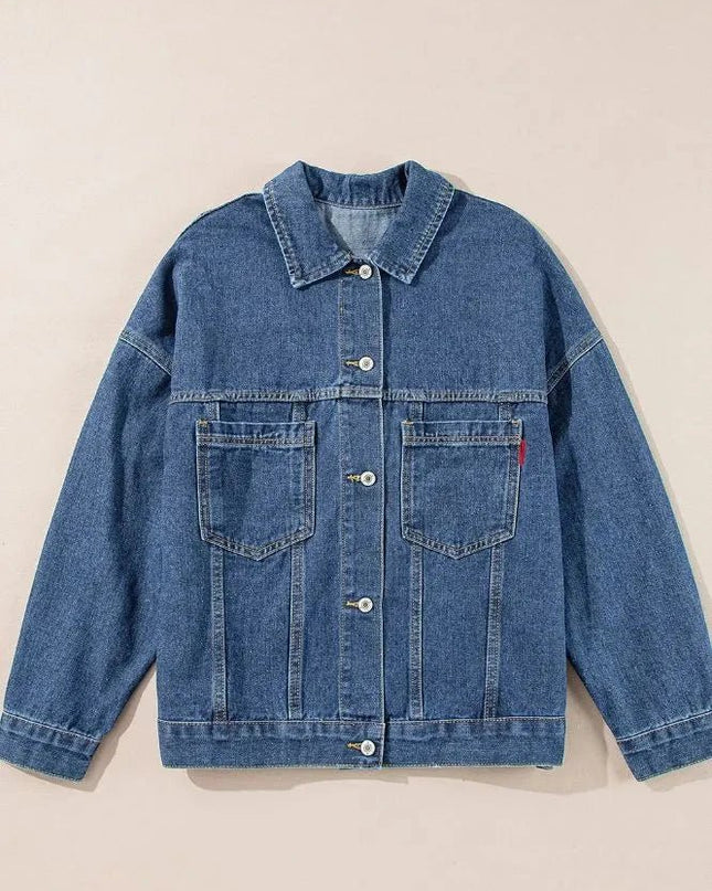 Pocketed Button Up Denim Jacket - Trendsi