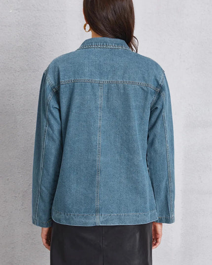 Pocketed Button Up Denim Jacket - Trendsi