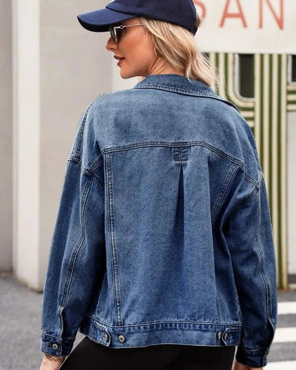 Pocketed Button Up Denim Jacket - Trendsi