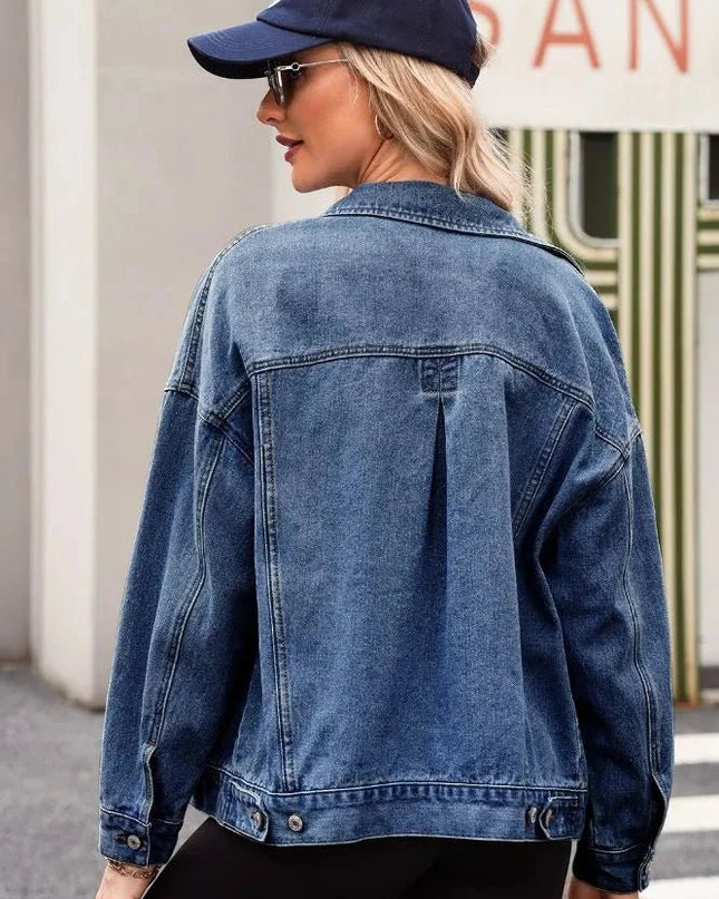 Pocketed Button Up Denim Jacket - Trendsi