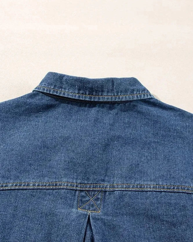 Pocketed Button Up Denim Jacket - Trendsi