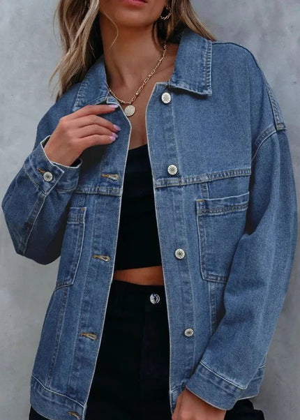 Pocketed Button Up Denim Jacket - Trendsi