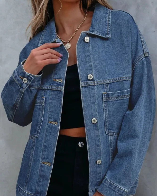 Pocketed Button Up Denim Jacket - Trendsi