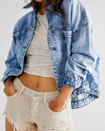 Pocketed Button Up Denim Jacket - Trendsi