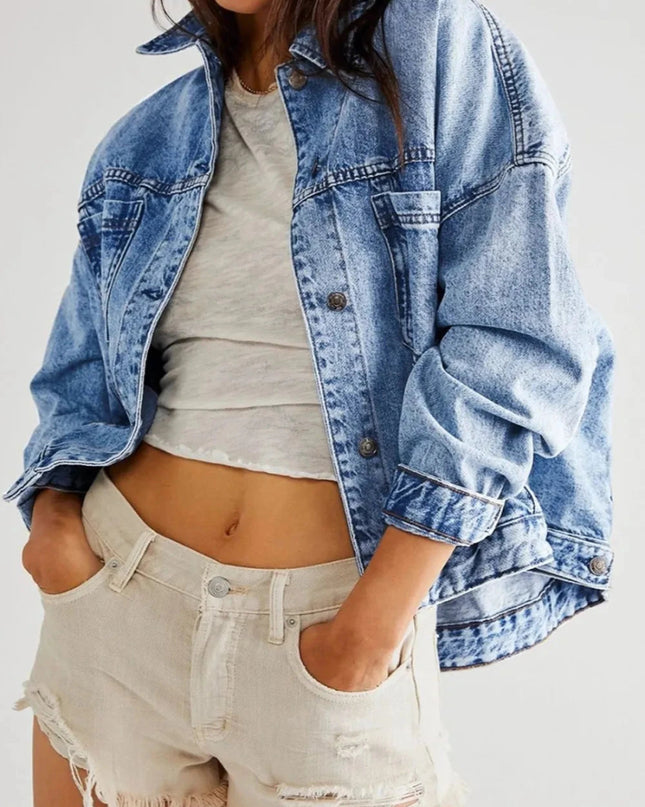 Pocketed Button Up Denim Jacket - Trendsi