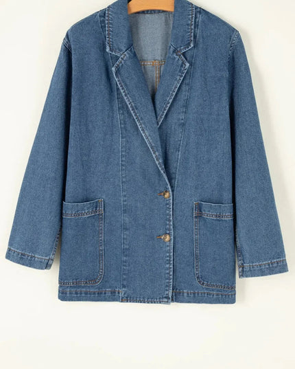 Pocketed Long Sleeve Denim Jacket - Trendsi