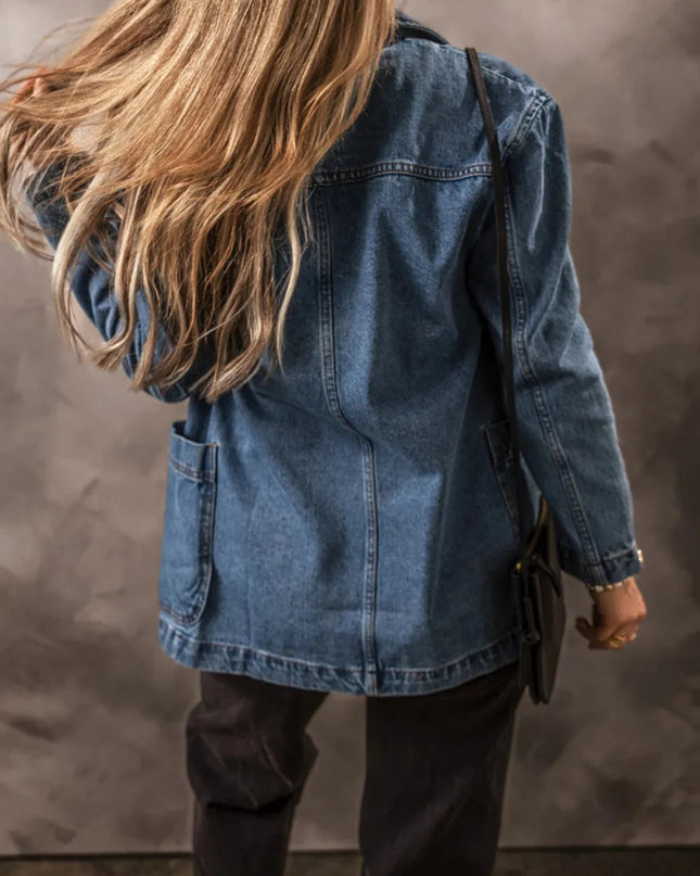 Pocketed Long Sleeve Denim Jacket - Trendsi